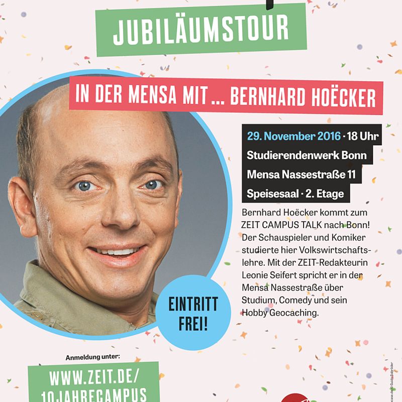 ZEIT Campus Plakat, das den Mensa-Talk mit Bernd Hoecker bewirbt.