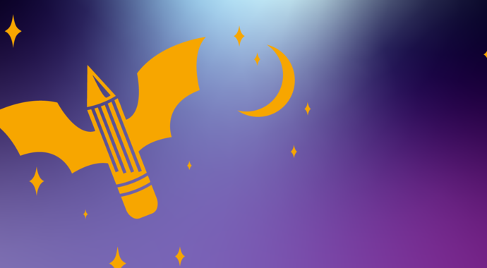 Illustration mit einem Bleistift, der Fledermausflügel hat