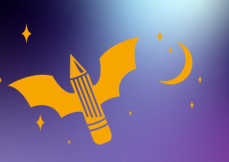 Illustration mit einem Bleistift, der Fledermausflügel hat
